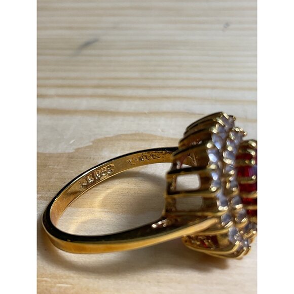 Vintage 14K HGE Z NDL Garnet Diamond Cluster Ring - Picture 2 of 5